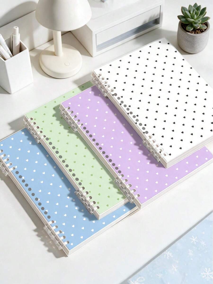 A 120-Page Heart-Shaped Simple Snap Notebook With Dotted Patterns, A5 Size With Horizontal Lines, Water-Resistant, Pages Can Be Detached. A Portable Notebook For Students. (Snap Fasteners Need To Be Installed By Yourself) - A5 - View 1