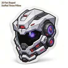 1 PC Futuristic Mecha Helmet Graphic Print 2D Flat Printing Shaped Stuffed Throw Pillow Decorative Cushion Pillow For Gift Bedroom Sofa Room Party Decor - Multicolor - View 6