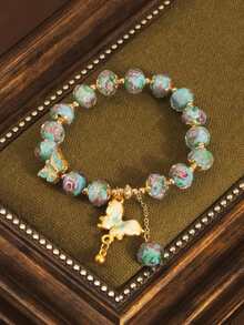 1pc Princess Style Rose Garden Blue Bracelet With Butterfly Pendant, Niche Luxury High-End Hand Accessory - Multicolor - View 5