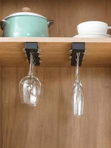 1pc No-Drill Hanging Wine Glass Rack, Cabinet Under-Mount Stemware Storage Holder, Thickened ABS Material With Rounded Edges To Protect Glasses, Space-Saving Easy Installation Anti-Slip Nail-Free Glassware Organizer For Kitchen, Bar, Restaurant, Cafe - A - View 8