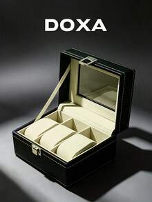 Kotak Penyimpanan Jam Tangan Kulit Premium DOXA 12 Slot, Kotak Pajangan Mewah Dua Lapis, Penutup Atas Kaca, Kotak Penyimpanan Aman untuk Kolektor Jam Tangan - Satu-Ukuran - View 1