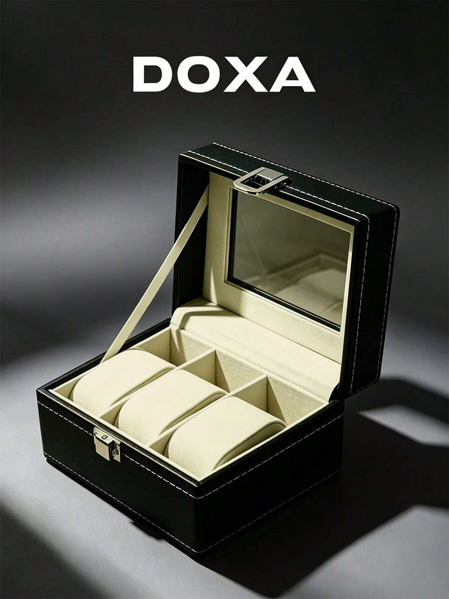 Kotak Penyimpanan Jam Tangan Kulit Premium DOXA 12 Slot, Kotak Pajangan Mewah Dua Lapis, Penutup Atas Kaca, Kotak Penyimpanan Aman untuk Kolektor Jam Tangan - Satu-Ukuran - View 1