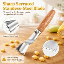 1/2pcs Stainless Steel Corn Stripper With Wooden Handle, Corn Cob Peeler & Kernel Remover Tool, Handheld Corn Cutter For Fresh Sweet Corn, Kitchen Vegetable Prep Gadget - Multicolor - View 4