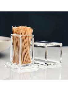 1/2‑Piece Set Simple Elegant Transparent Acrylic Toothpick Holder , Portable Clean‑Looking Storage Container , Practical Creative Toothpick Box For Home And Kitchen Countertop Tidying - View 10