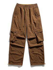 NBCT Women's Casual Commuter Wide Leg Cargo Pants With Contrast Drawstring Detail, 3D Patch Pockets, Minimalist Durable Design For Daily Wear, Hiking And Short Trips, Outdoor Long Pants - Brown - View 3