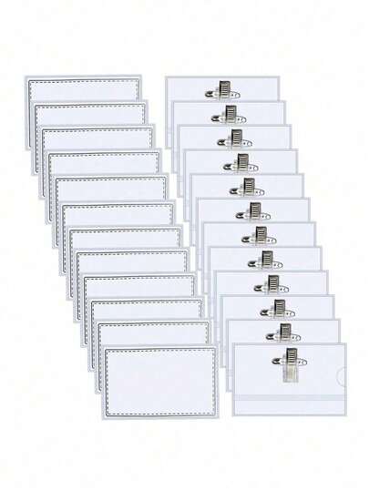 24pcs Funny Name Badge Clips And Pins, 24pcs Name Badges, 9*5.6cm Name Badge Clips, Plastic ID Card Name Badges, Transparent Badges, Horizontal Office, School, Conference ID Card Holders, PVC Transparent ID Card Holders