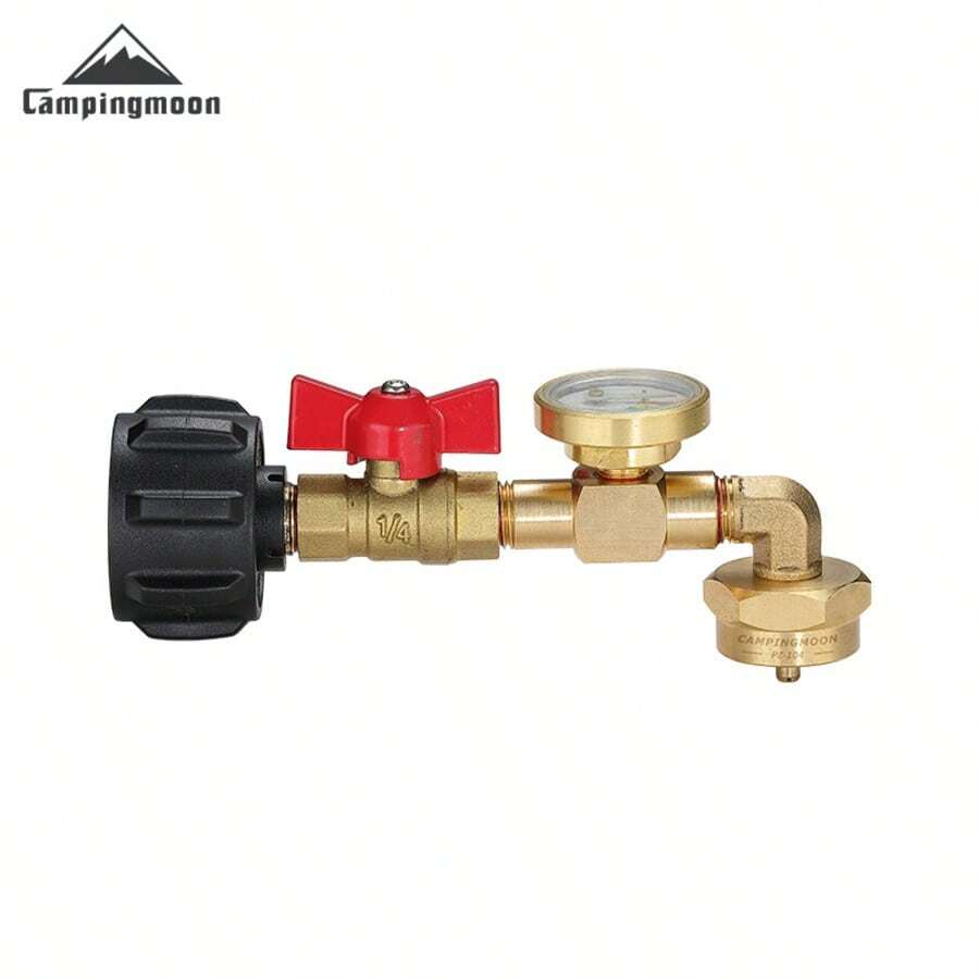 CAMPINGMOON Outdoor Camping Propane Tank Refill Adapter With Ball Valve Pressure Gauge Brass Gas Tank QCC1 Adapter PZ-104 - A - View 1