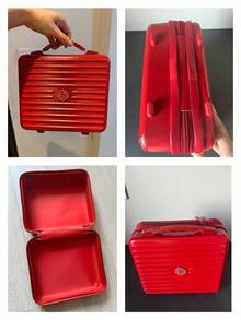 Shiseido Vintage Red Striped Hard Shell Makeup Box, Portable Mini Storage Luggage, Skincare And Cosmetics Organizer, Travel And Home Storage, Birthday And Holiday Gift - Red - View 7