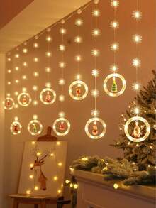 Christmas LED Curtain Lights Set - Santa Claus, Reindeer, Snowman, Christmas Tree Design, Wish Ball String Lights, USB Powered Holiday Decor For Home, Bedroom, Party Decoration - One Size - View 3