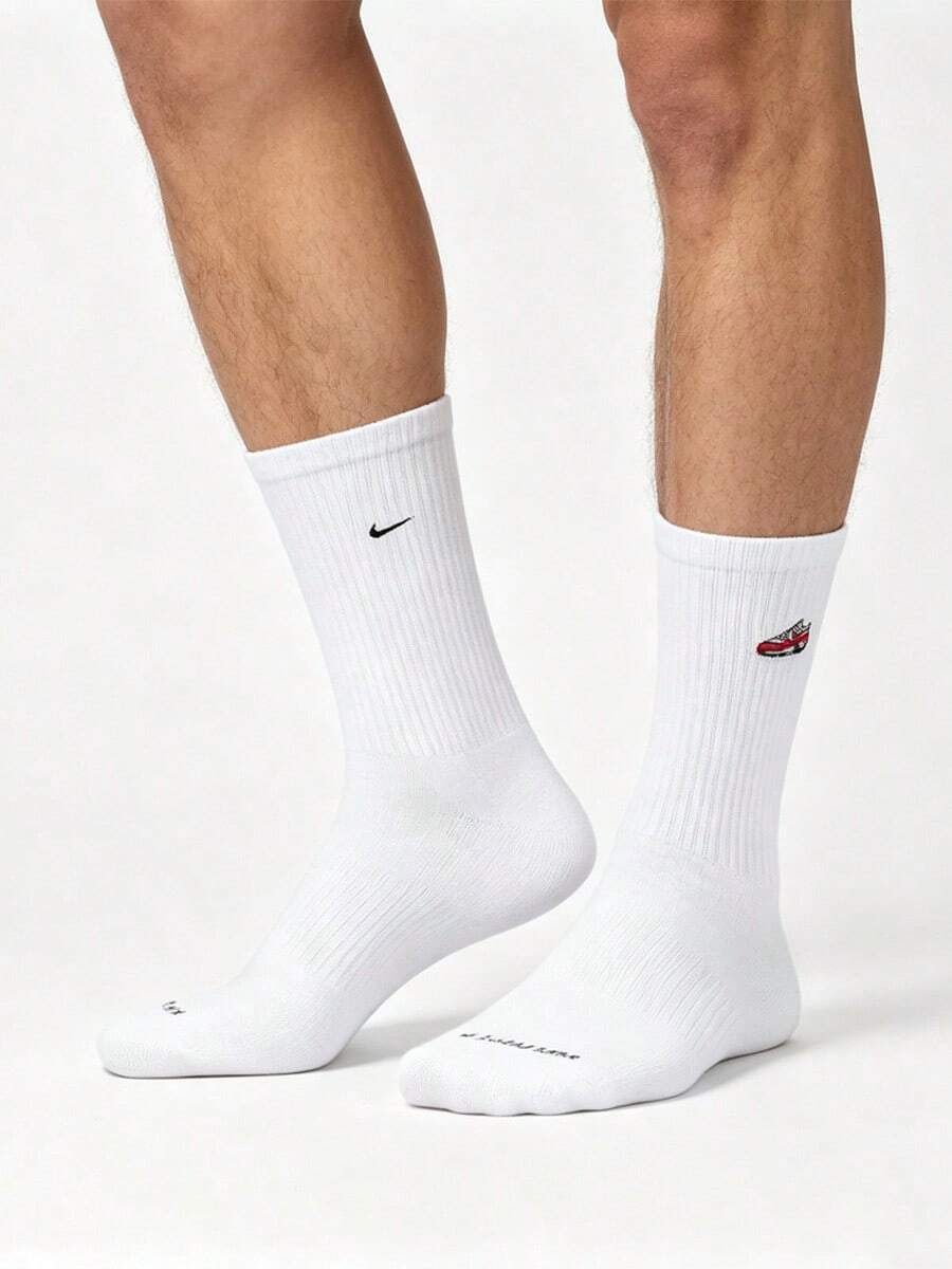 Nike Everyday Plus Unisex Sports Socks, Embroidered Pattern, Quick-Dry, Casual Mid-Calf Socks, White - Multicolor - View 1