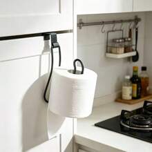 Over‑Cabinet Paper Towel Holder, No‑Drill Metal Roll Tissue Rack, Hanging Paper Roll Dispenser For Kitchen Bathroom Cabinet Door - B-Black - View 10