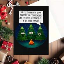 1/3sets Funny Dark‑Humor Christmas Greeting Card With Envelope, Spooky Talking Christmas Trees Around Campfire Design,Novelty Humorous Xmas Card For Friends Family Holiday Season Greeting Present,Winter Festive Funny Style - A - View 7