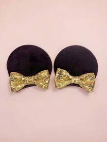 2pcs Kids Red Sequin Bow Mouse Ear Hair Clips, Cute Cartoon Hair Accessories For Girls Party Performance, Yellow - Multicolor - View 26