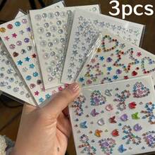 1pc Crystal Pearl/Heart/Star Face Gem Stickers Self-Adhesive Face Rhinestone Tattoo Stickers Shiny Diamond Makeup Costume Random Color - Multicolor - View 13