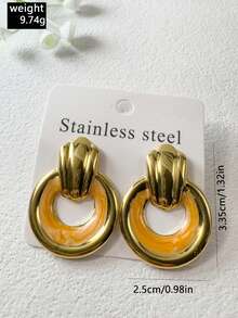 1pc/Fashion Old Money Style Stainless Steel Enamel Door Ring Pendant Earrings Suitable For Women Daily Commute, Light Business Wear Jewelry Gift - 33794-ear-go - View 7