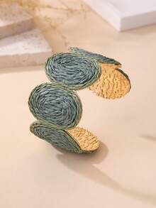 1pc Vintage Round Woven Bracelet, Bohemian Colorblock Design, Versatile Bangle For Island Vacation, Countryside Outing, Commute, Urban Daily Wear - Olive Green - View 3