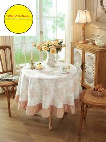 1pc American Vintage Pastoral Style Round Polyester Cotton Tablecloth, Pleated Ruffle Edge, Suitable For Outdoor Dining Table, Camping Picnic, Farmhouse Daily Decor, Home Tablecloth Decoration Fabric - Apricot - View 10