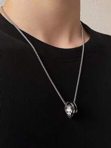 CCO European And American Style Hip-Hop Double Ring Pendant Necklace, Unisex Necklace With Zirconia Decoration, Fashionable Accessory Suitable For Any Occasion, Perfect Gift For Family And Friends, Suitable For Daily Wear - Black - View 7