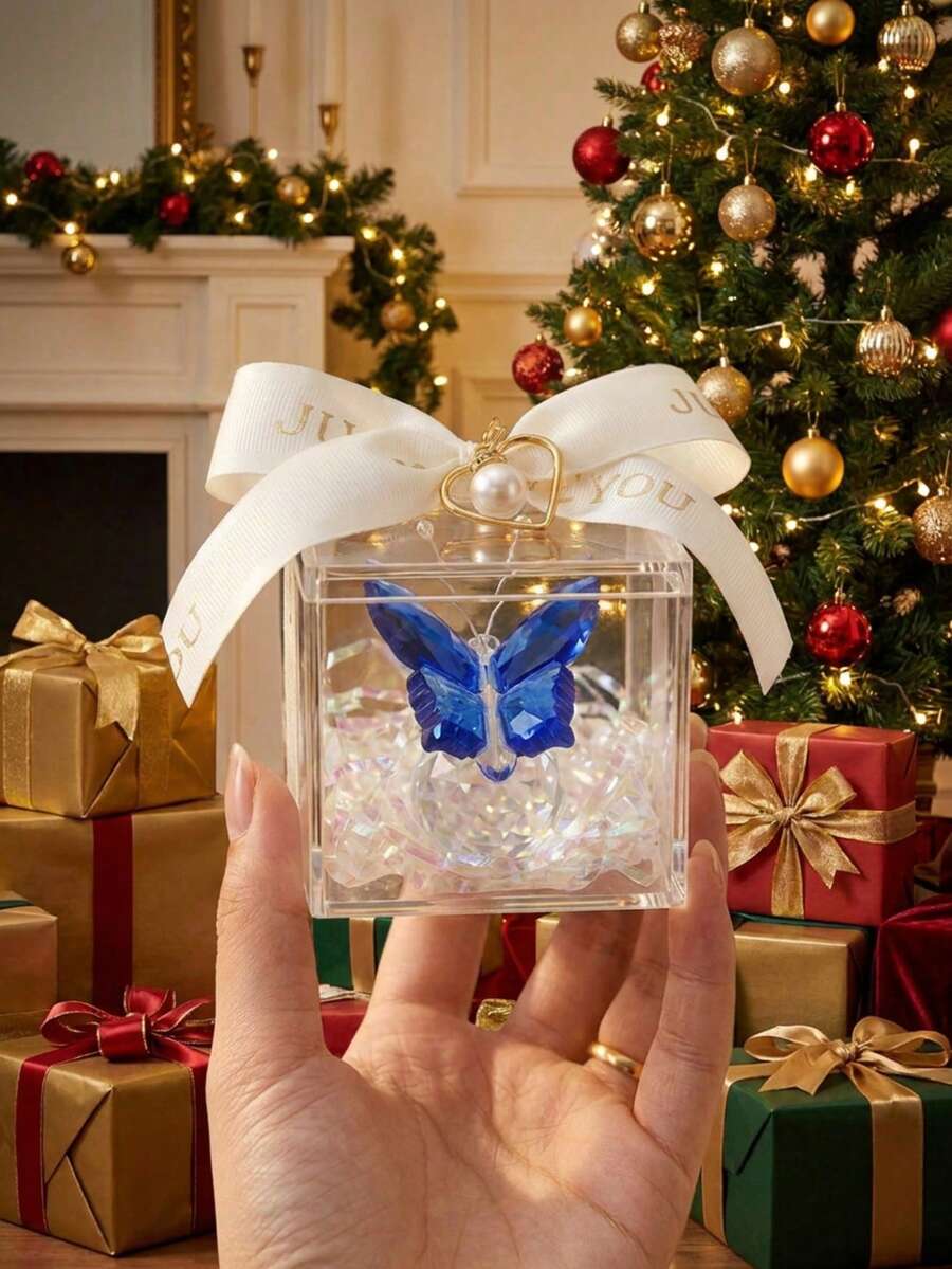 Nordic Style Exquisite Butterfly Glass Ornament Gift Box Set Includes (Butterfly Ornament + Gift Box) Suitable For Home Decor, Room Decoration, Party And Holiday Decoration, Office Decor, Living Room Accessories, Also Best Gift For Christmas, Halloween, Wedding, New Year - Premium Souvenir - View 1
