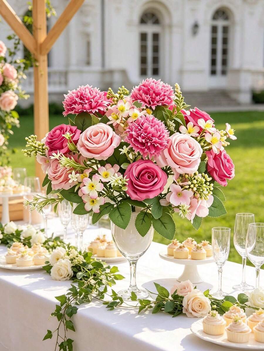 2/3pcs Artificial Roses, Perfect For Home Wedding Party Decorations, Table Centerpieces, Valentine's Day, Birthday Gifts, Graduation Ceremonies, And Other Occasions, Plus Christmas Decor - Hot Pink - View 1