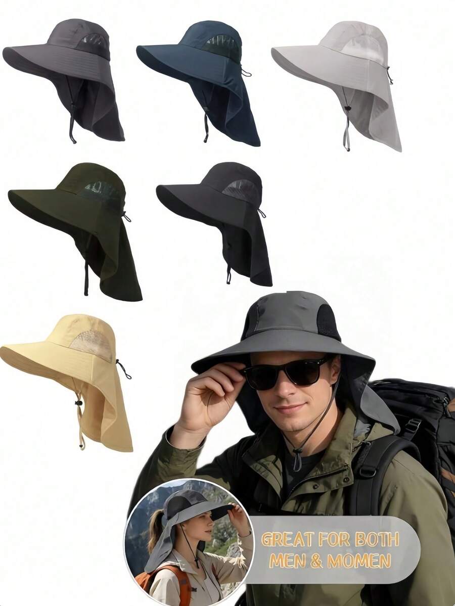 1pc Men's Summer Sun Hat - Wide Brim Neck Protection Design, Comfortable, Durable, Unisex, Suitable For Hiking, Fishing, Cycling, Outdoor Leisure, Essential For Summer Travel, Great Gift For Holidays