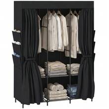 Space-Saving Fabric Wardrobe With 3 Hanging Rods, 3 Shelves, 6 Side Pockets, Dustproof Zippered Doors, Black. - Black - View 10