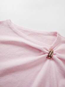 Minimalist Versatile Solid Color Twisted Knot Women's Sweater, Autumn/Winter - Pink - View 5