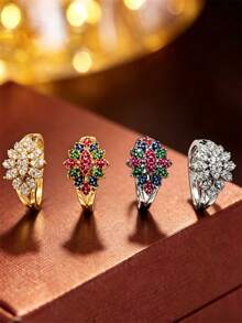 1pc Exquisite 3D Floral Cluster Elegant Ring, Suitable For Wedding, Party, Daily Wear, Versatile Women's Jewelry - Ring - View 5