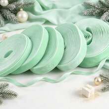 1pc 4.57m Single-Sided Non-Elastic Colorful Flocked Ribbon, Flocked Satin Ribbon, Bow DIY Clothing Christmas Decoration Ribbon (Length Is Manually Measured And May Have Deviation) - Aqua Green - View 6