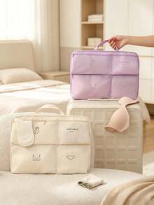 1Pc Solid Color Hanging Grid Laundry Storage Bag, 4-In-1 Travel Portable Clothes Divider Storage Bag, Multi-Functional Socks & Underwear Divider Bag - Multicolor - View 2