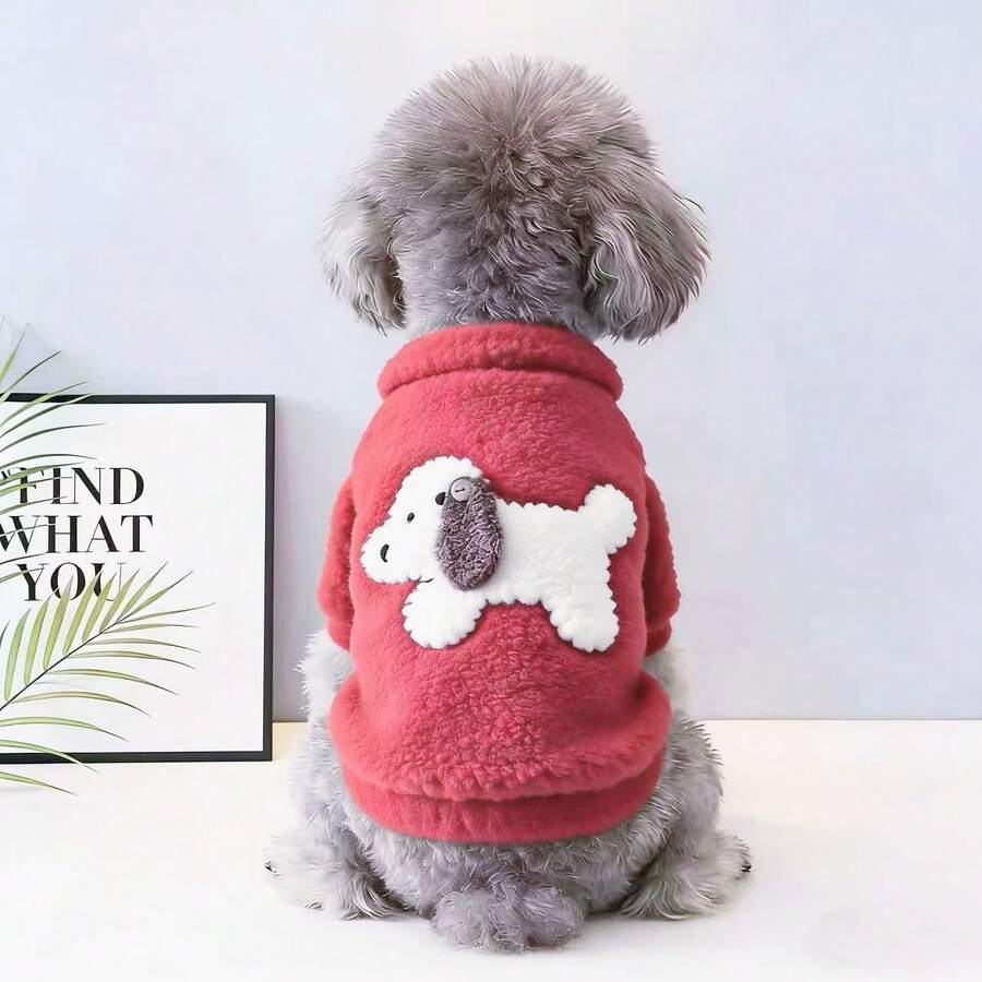 New Pet Dog Cat Thermal Lined Warm Clothes Holiday Festive Red Cute Dog Cat Sweatshirt - Multicolor - View 1
