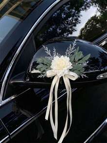 Wedding Car Rearview Mirror Decoration Flowers, Wedding Car Door Handle Bow Decoration Bouquet - Multicolor - View 3