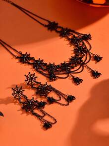 1 Set Elegant Gothic Multi-Layer Chain Spider Web Spider Pendant Halloween Necklace For Women, Party Halloween Accessory - Black - View 4
