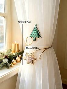 2pcs Christmas Alloy Curtain Tiebacks Reindeer Snowflake Christmas Tree Christmas Curtain Decorations Living Room Curtain Tie - Christmas Style - View 4