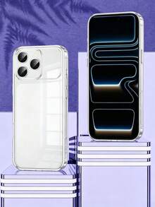 3-In-1 Protection Kit, Compatible With IPhone Phone Case, With Screen Protector [2 Pieces Set], Supports Face ID Unlock, Scratch-Resistant High-Definition Tempered Glass Screen Protector, Transparent Shockproof Phone Case, Crystal Clear Protective Shell, Anti-Yellowing, Camera Protection, Flexible TPU Silicone Cover - Transparent - Clear - View 2