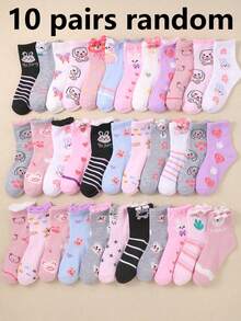 20 Pairs Girls' Socks, Assorted Colors And Cute Unique Patterns Including Hearts, Bows, Rabbits, Flowers, Soft And Breathable For Daily Wear, Holiday And Party Gifts, Random Color And Style Delivery - Multicolor - View 22