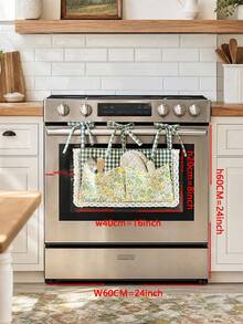 1pc Korean Vintage Green Short Curtain, Suitable For Kitchen Oven, Bedside Dual Pocket Storage Bag, Can Store Bottles, Small Items, Phone, Etc., Car Storage Bag - Green - View 3