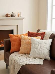 Cirelle 1pc/2pcs Halloween Pumpkin Embroidered Velvet Pillow Case, Suitable For Living Room Sofa, Minimalist Pumpkin Pillow Case - Multicolor - View 2