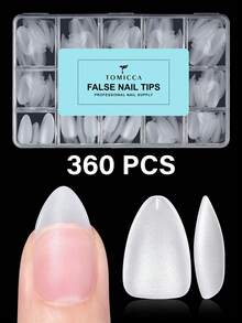 TOMICCA 120/240/360片短杏仁形壓克力假指甲，15種尺寸，啞光面，適用於美甲沙龍與DIY可穿戴美甲，美甲用品 - 無色 - 查看 6