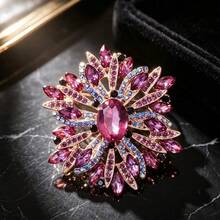 1pc Fashionable Luxury Floral Brooch, Elegant Exaggerated Corsage Pin Accessory For Women, Party - Violet Purple - View 2