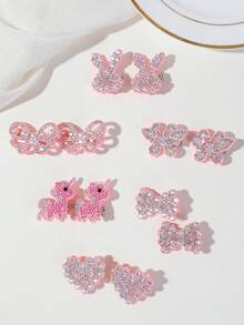 30/20/10pcs Girls Multi-Color Rhinestone Rabbit/Bow/Deer/Crown/Butterfly/Heart Hair Clips Hair Accessories Head Clips Back Clips Side Clips Alligator Hair Clips For Daily Use - Multicolor - View 4