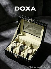 Kotak Penyimpanan Jam Tangan Kulit Premium DOXA 12 Slot, Kotak Pajangan Mewah Dua Lapis, Penutup Atas Kaca, Kotak Penyimpanan Aman untuk Kolektor Jam Tangan - Satu-Ukuran - View 3