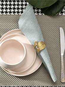 4-12pcs Leaf-Shaped Silver & Gold Napkin Rings, Shiny Metal Napkin Rings Table Decor, Fashionable Autumn Napkin Rings Bulk, Suitable For Halloween, Christmas, Easter, Wedding, Party, Elegant Table Setting Gift Idea - Silver - View 3