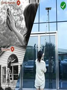 1 Set Sikat dan Alat Pembersih Jendela 2-in-1 dengan Tiang Baja Tahan Karat yang Dapat Diperpanjang, Sikat dan Alat Pembersih yang Dapat Digunakan Kembali, Cocok untuk Pembersihan Luar Ruangan, Kaca Jendela, dan Jendela, Termasuk Beberapa Komponen dan Kain Lembut yang Dapat Dicuci dengan Mesin - Sikat jendela 2-in-1 - View 4