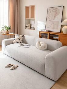1pc Solid Color Fleece Sofa Cover, Pet-Friendly Furniture Protection, Universal Fit Elastic Design, Cozy And Comfortable Home Atmosphere Suitable For 1-4 Seat Sofas - Light Grey - View 5