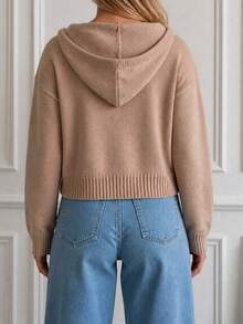 JTI Women's Two-Way Zip Hooded Knit Cardigan, Casual Loose Long Sleeve Sweater Jacket With Drawstring Hood For Daily Wear, Going Out, Fall/Wint - Brown - View 6