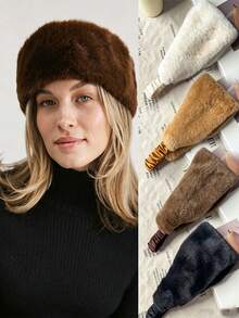 1pc New Plush Elastic Headband Faux Rabbit Fur Hair Accessory Winter Windproof Warm Wide Band For Women, Suitable For Autumn/Winter Wear, Versatile Fashion - Multicolor - View 2