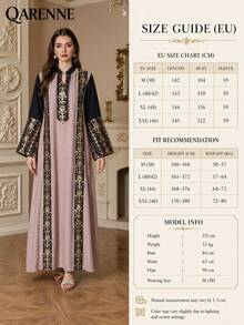 Dusty Pink Contrast Sequin Embroidered Kaftan Maxi Dress, Stand Collar Long Flare‑Sleeve Loose Floor‑Length Evening Robe - Pink - View 8