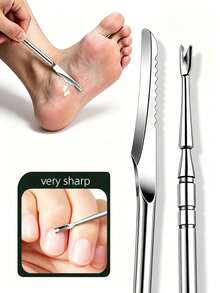 1/2/3pcs Professional Pedicure Dead Skin Fork, Stainless Steel Foot Callus Remover Scraper Exfoliating Tool For Smooth Heels, Home Salon Use Foot Care File - Silver - View 2