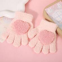 1 Pair Cute Thick Warm Windproof Five-Finger Heart-Shaped Gloves, Soft Solid Color - Multicolor - View 14